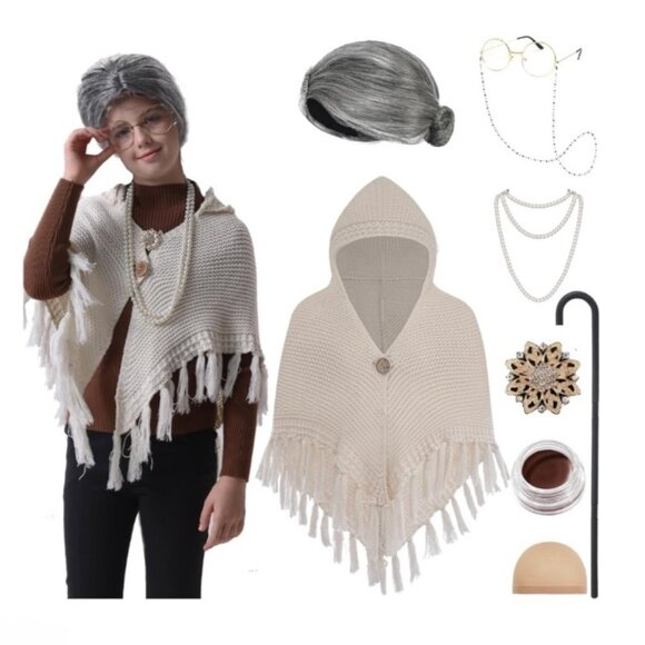 Granny Costume 100 Days of School old Lady Halloween Grandma Kids One Size - Picture 1 of 9